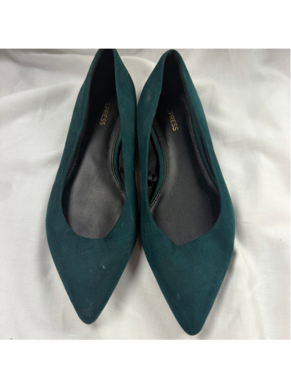 Express Dark Emerald Green Faux Suede Pointed Toe Flats Work Shoes Size 7 Ballet